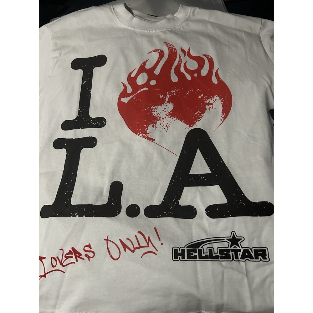 Hellstar I Love LA Flames Graphic T Shirt White Men's Size Large New With Tags